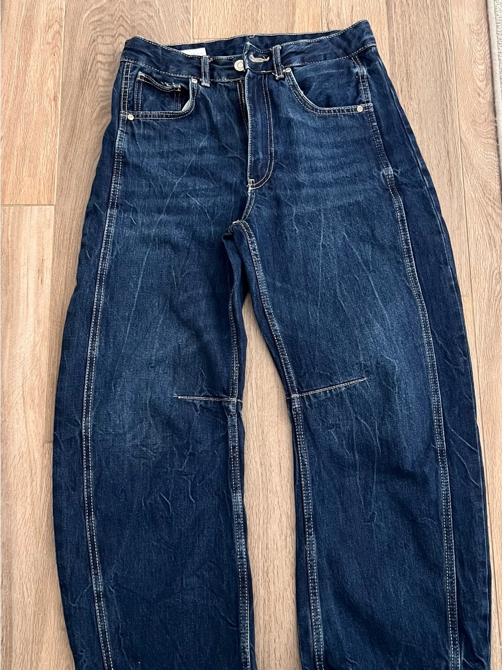 Zara women Barrel Relaxed Indigo Split-Seam Jeans